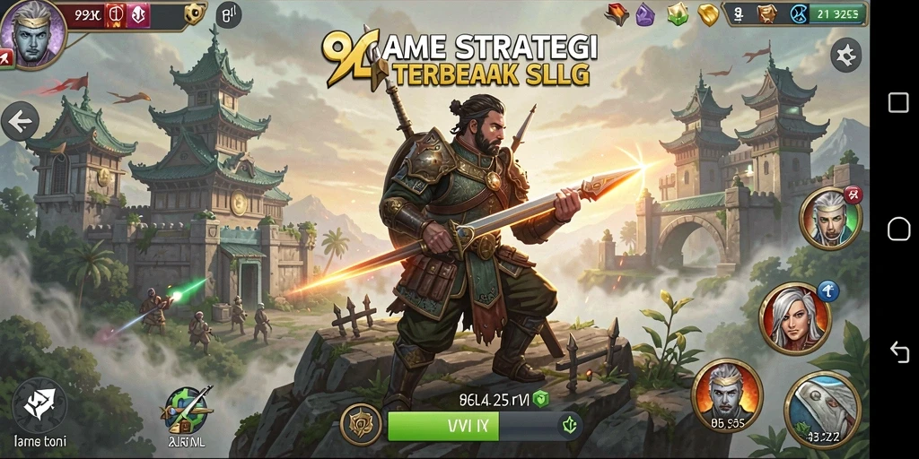 Screenshot utama 9ZK menampilkan aksi strategis dalam pertempuran SLG.