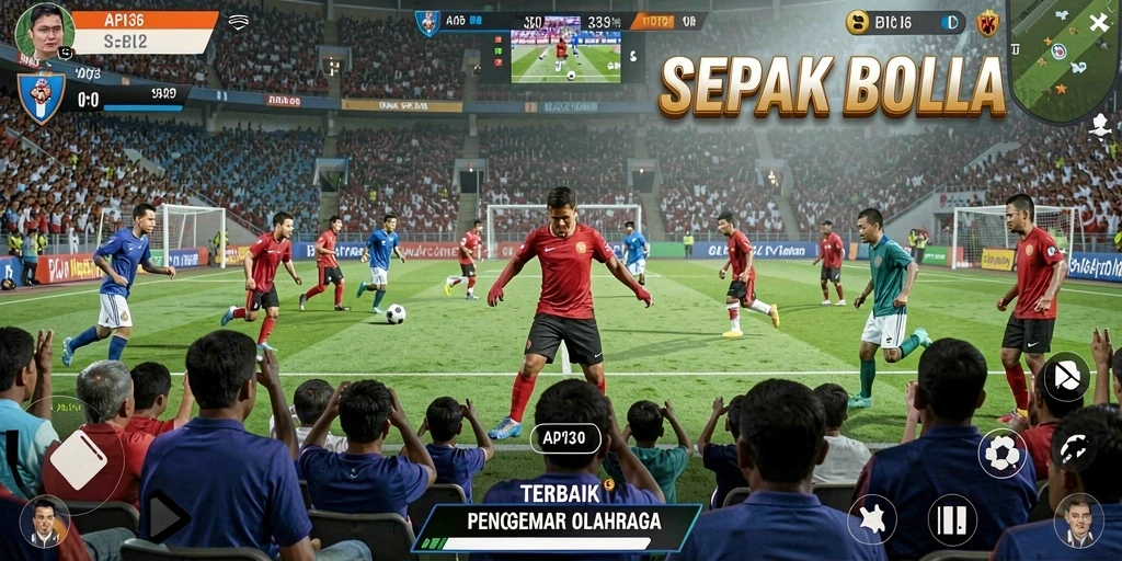 Screenshot dari gameplay API36 dengan aksi sepak bola yang mendebarkan.