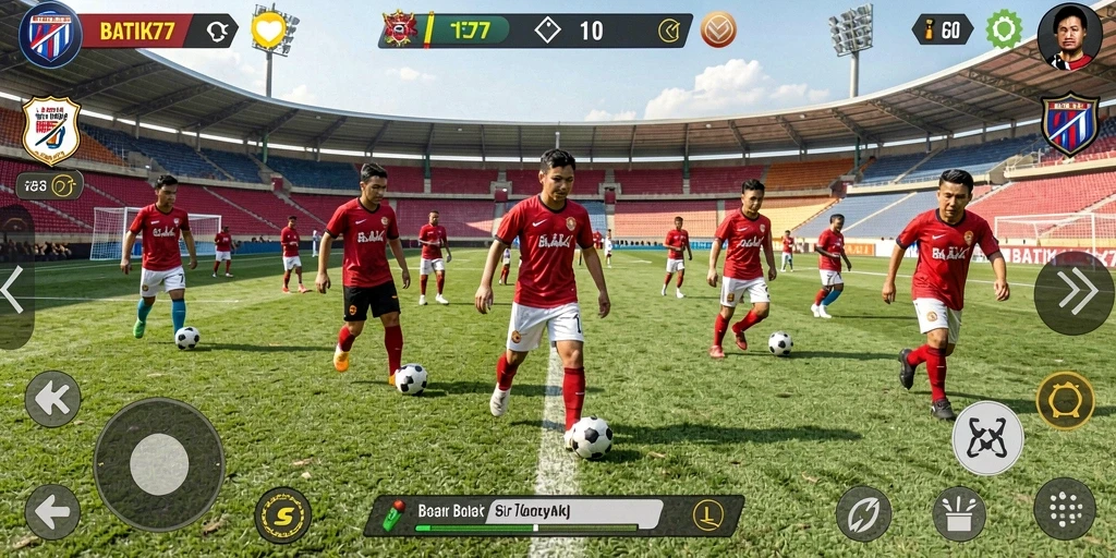 Tangkapan layar utama BATIK77 menunjukkan aksi seru di lapangan sepak bola.