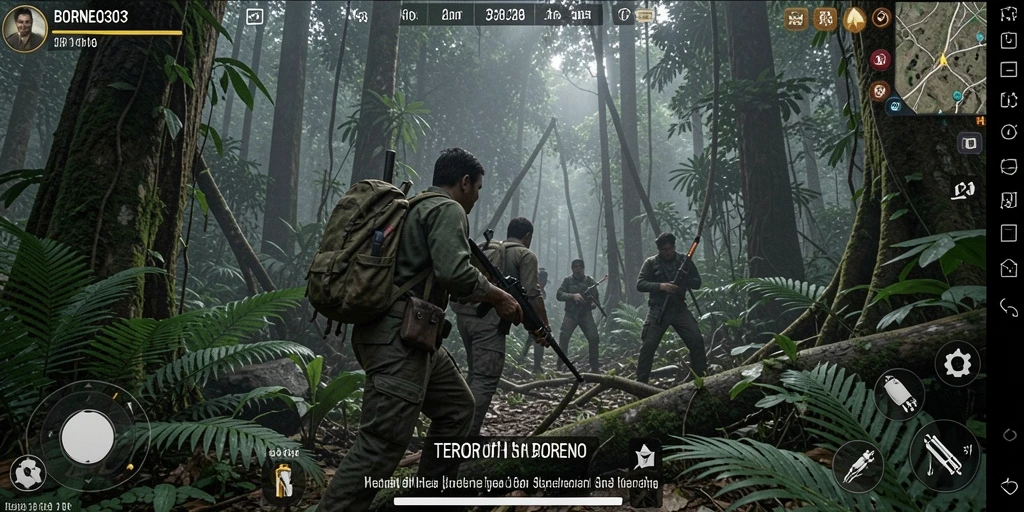 Screenshot menampilkan gameplay mencekam di dalam hutan Borneo.