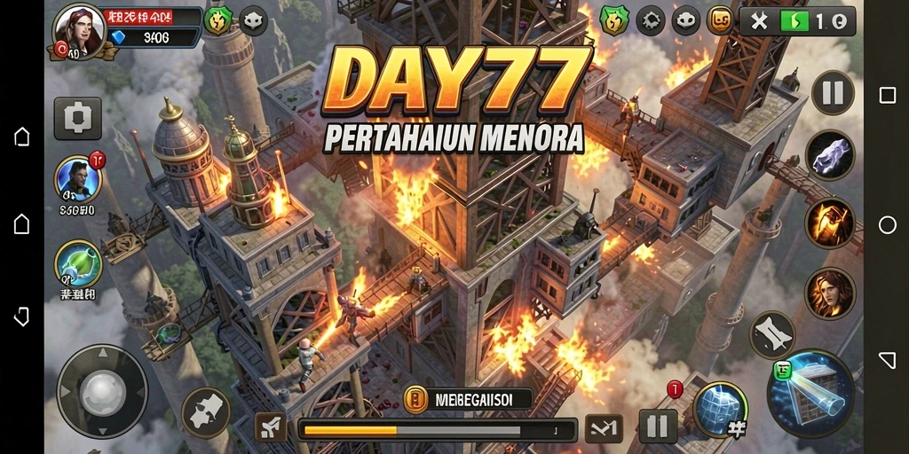 Tampilan gameplay DAY777 yang strategis dan mendebarkan di Tower Defense.