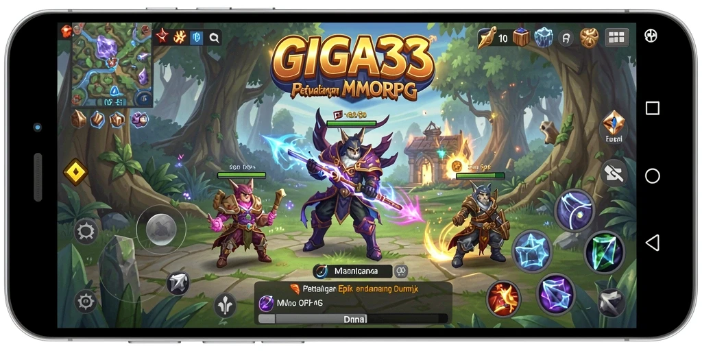 Tampilan gameplay menarik GIGA33 di dunia MMORPG yang luas.