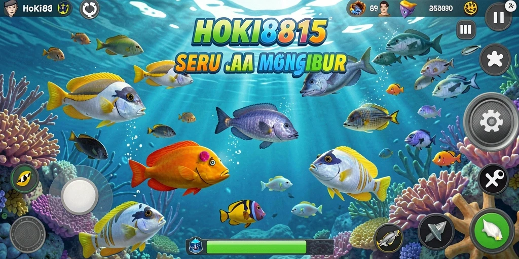 Gameplay HOKI8815 saat menembak ikan di lautan.