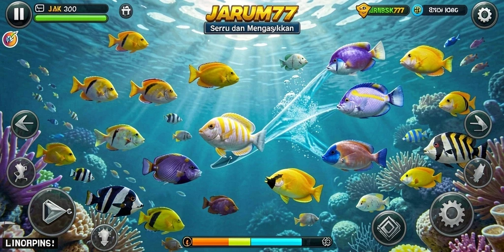Screenshot JARUM77 menampilkan aksi menembak ikan yang seru.