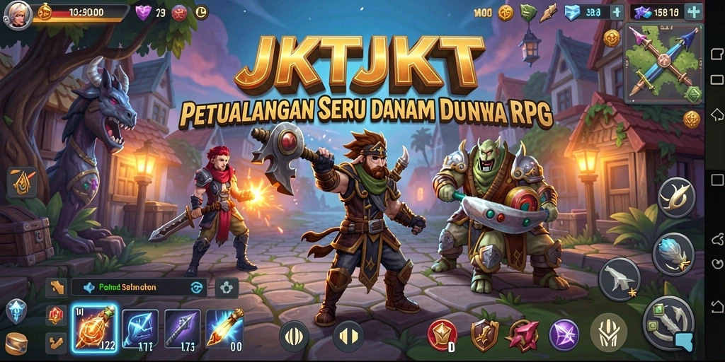 Screenshot gameplay JKTJKT menampilkan karakter beraksi dalam pertempuran RPG.