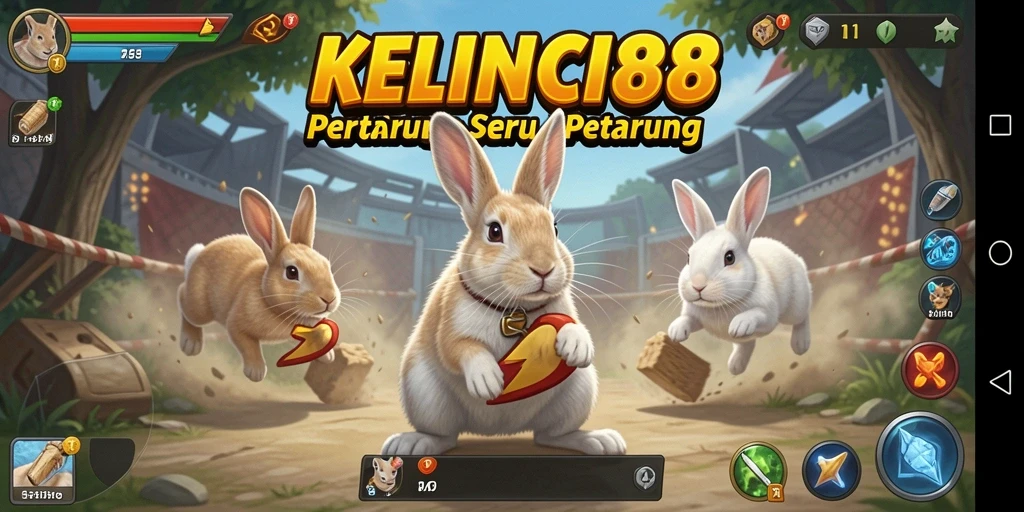 Gameplay seru dengan pertarungan kelinci yang dinamis.