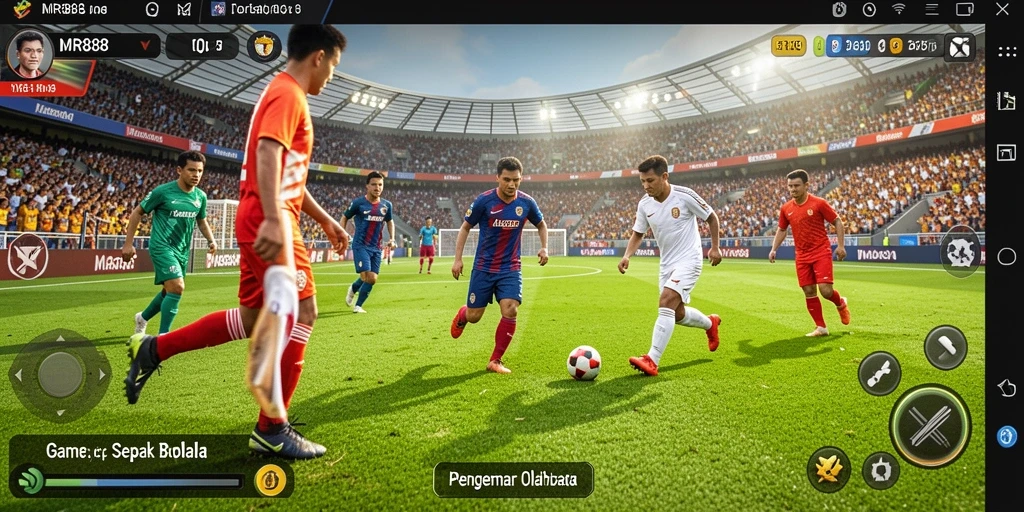 Gameplay intens dalam permainan sepak bola yang mendebarkan.