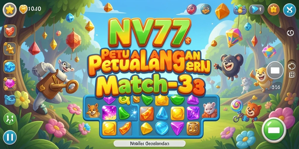 Screenshot NV77 menampilkan gameplay seru dalam pertarungan Match-3.