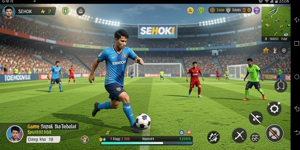 Tampilan gameplay seru di lapangan sepak bola SEHOKI.