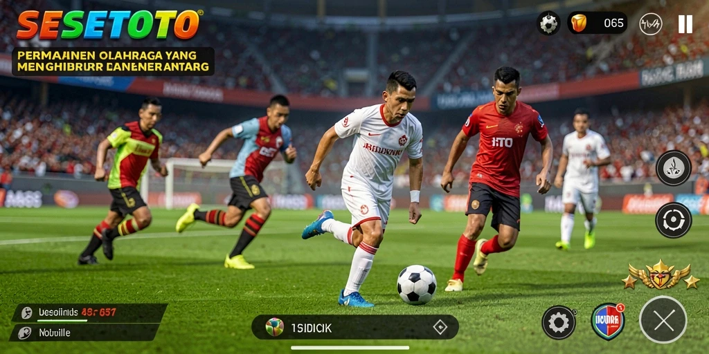 Tangkapan layar utama SESETOTO menampilkan aksi seru dalam permainan olahraga.