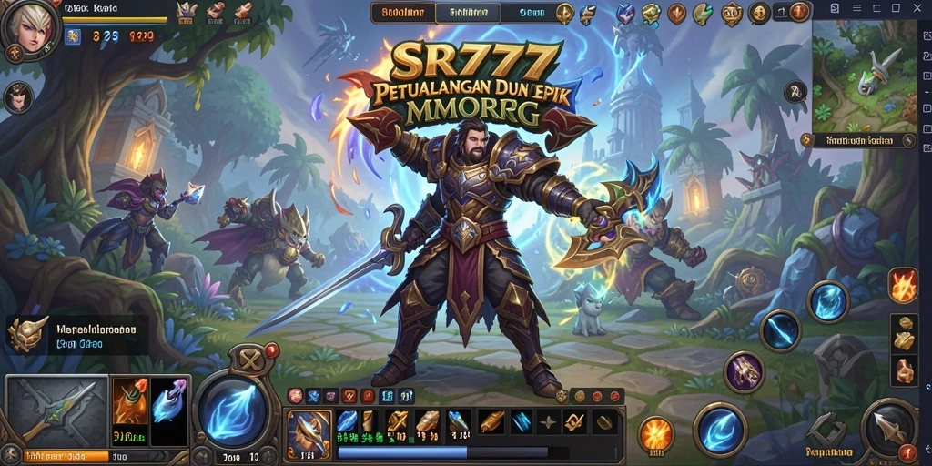 Tangkapan layar gameplay SR777 menampilkan pertempuran seru dalam dunia MMORPG.
